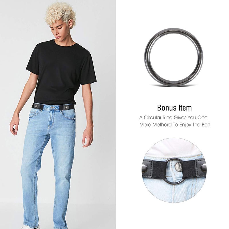 WHIPPY No Buckle Stretch No Show Belt for Men 1.38 inches Wide, Buckless Invisible Elastic Belt for Jeans Pants (Black, Small Size 30-48 inches) - Image 3